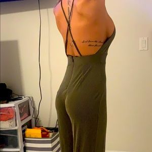 Jumpsuit long black/olive stripe